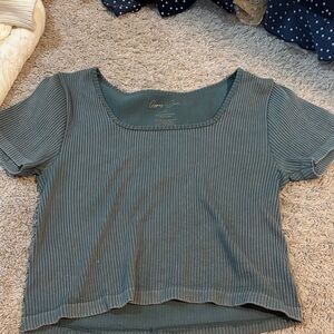 Garage Teal Ribbed Crop Top